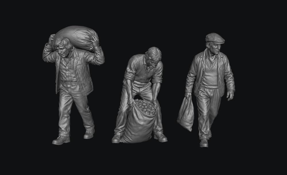 SW9599 3 Coal Men from the 1970's 1:35/1:32 Scale 'Hand Painted'