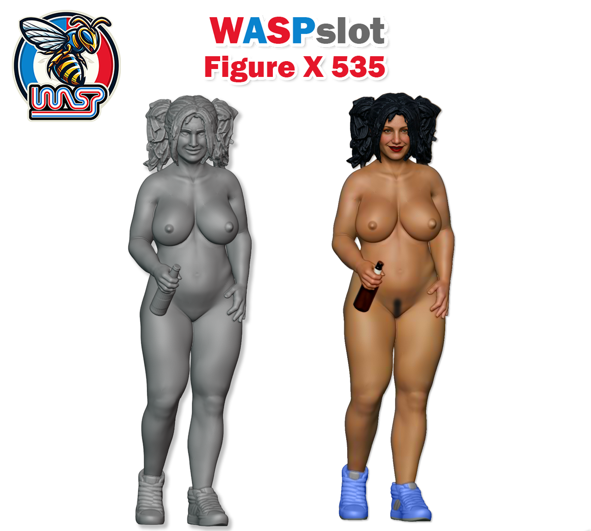 Two nude figures with different skin tones on a white background, featuring WASPslot branding.