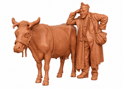 SW8307 1940's Farmer Leaning on Diary Cow 1:35/1:32 Scale 'Hand Painted'