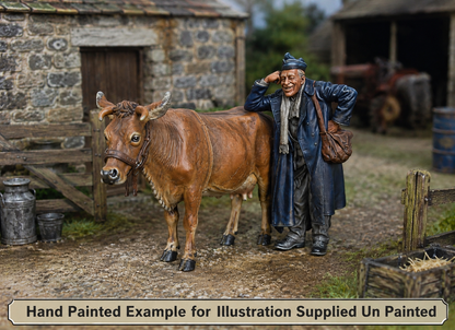 SW8307 1940's Farmer Leaning on Diary Cow 1:35/1:32 Scale 'Hand Painted'
