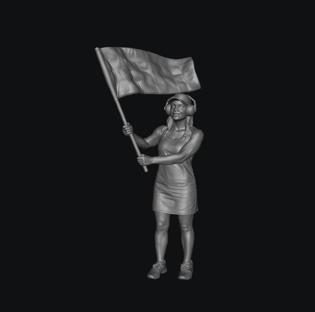 WOSC002 - Race Day Spectator - Woman Holding a Large Flag