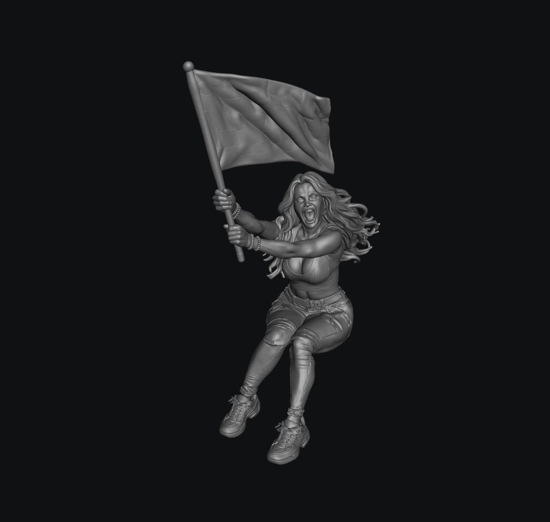 WOSC007 - Race Day Spectator - Cheerful Woman with Flag