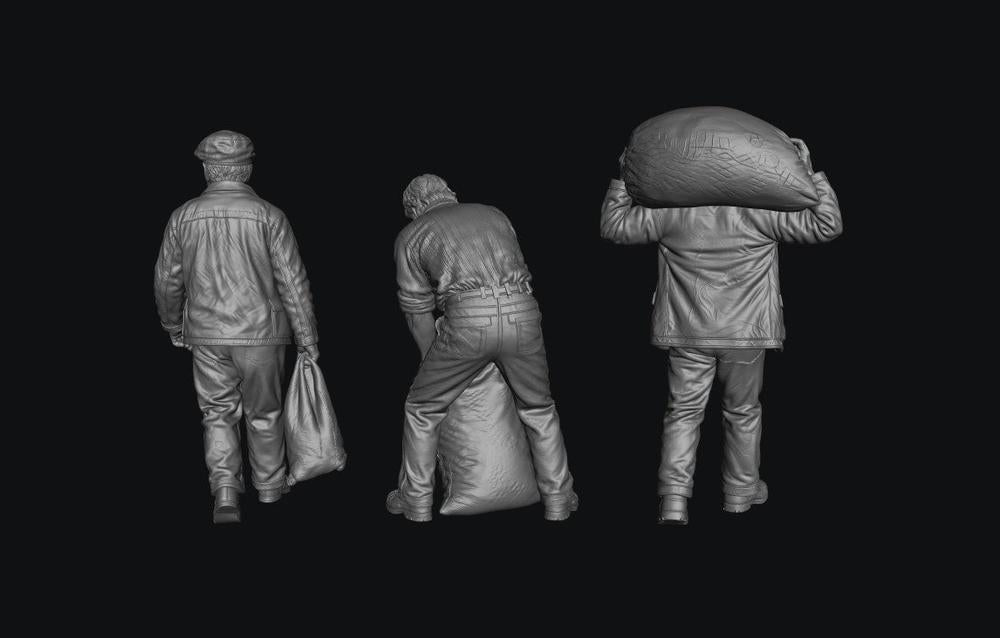 SW9599 3 Coal Men from the 1970's 1:35/1:32 Scale 'Hand Painted'