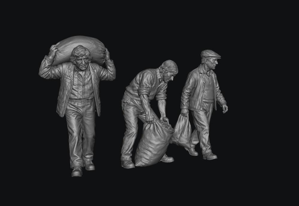 SW9599 3 Coal Men from the 1970's 1:35/1:32 Scale 'Hand Painted'