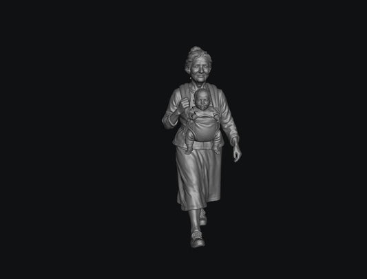 SW8300 Grandma Carrying Baby in Harness 2 1:35/1:32 Scale 'Hand Painted'