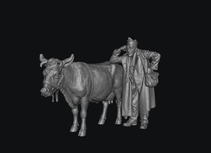 SW8307 1940's Farmer Leaning on Diary Cow 1:35/1:32 Scale 'Hand Painted'