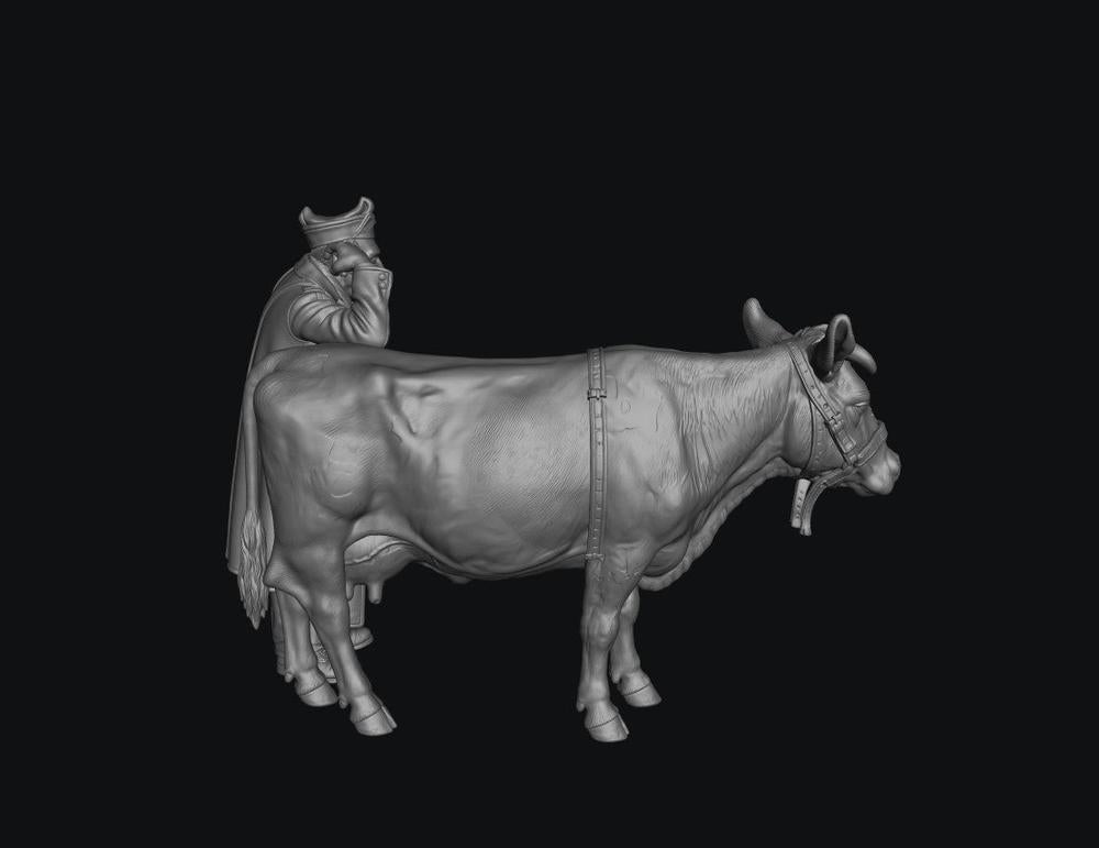 SW8307 1940's Farmer Leaning on Diary Cow 1:35/1:32 Scale 'Hand Painted'