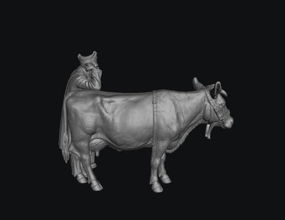 SW8307 1940's Farmer Leaning on Diary Cow 1:35/1:32 Scale 'Hand Painted'