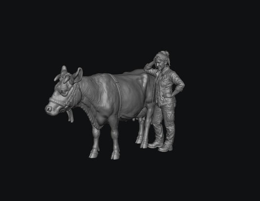 SW8309 Modern Female Farmer and Dairy Cow 1:35/1:32 Scale 'Hand Painted'