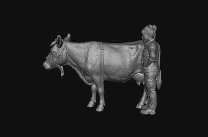 SW8309 Modern Female Farmer and Dairy Cow 1:35/1:32 Scale 'Hand Painted'