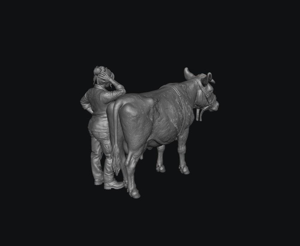 SW8309 Modern Female Farmer and Dairy Cow 1:35/1:32 Scale 'Hand Painted'