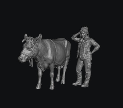 SW8309 Modern Female Farmer and Dairy Cow 1:35/1:32 Scale 'Hand Painted'