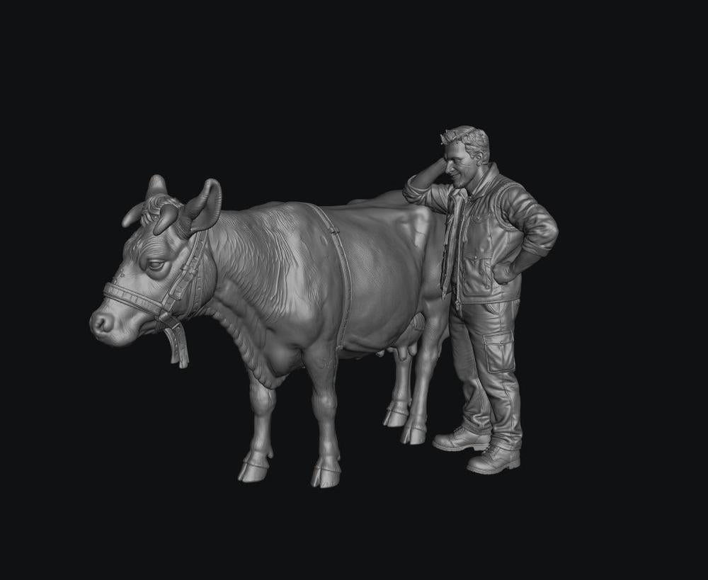 SW8308 Modern Male Farmer and Dairy Cow 1:35/1:32 Scale 'Hand Painted'