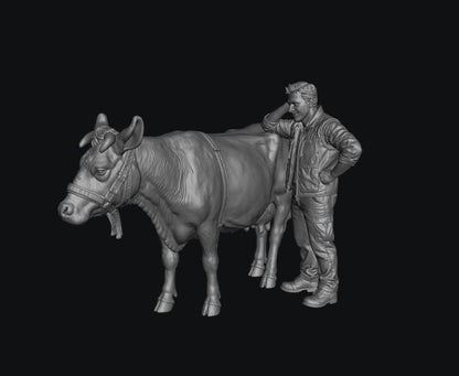 SW8308 Modern Male Farmer and Dairy Cow 1:35/1:32 Scale 'Hand Painted'