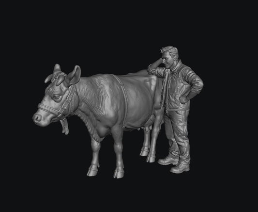 SW8308 Modern Male Farmer and Dairy Cow 1:35/1:32 Scale 'Hand Painted'