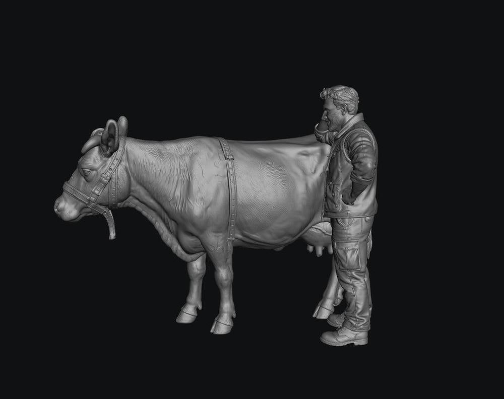 SW8308 Modern Male Farmer and Dairy Cow 1:35/1:32 Scale 'Hand Painted'