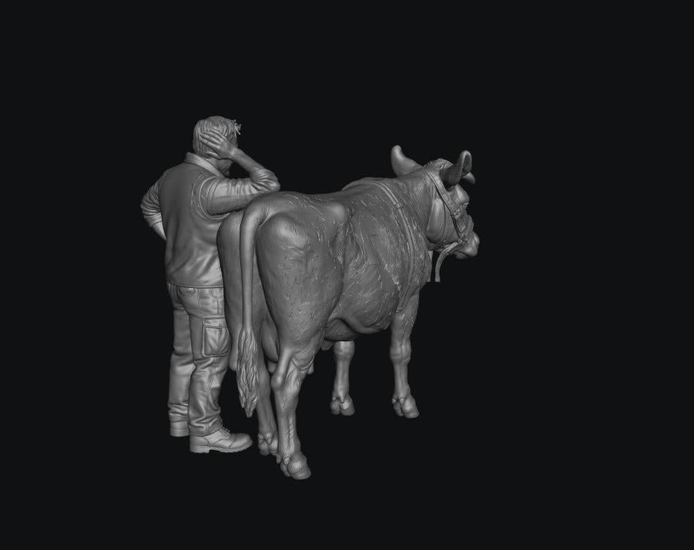 SW8308 Modern Male Farmer and Dairy Cow 1:35/1:32 Scale 'Hand Painted'