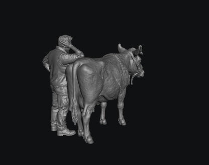 SW8308 Modern Male Farmer and Dairy Cow 1:35/1:32 Scale 'Hand Painted'