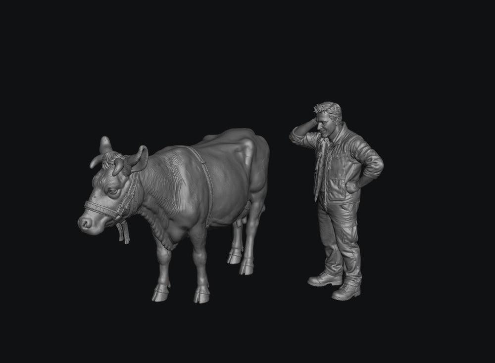 SW8308 Modern Male Farmer and Dairy Cow 1:35/1:32 Scale 'Hand Painted'