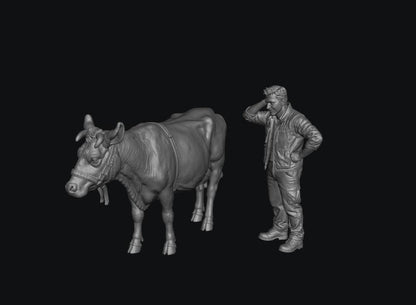 SW8308 Modern Male Farmer and Dairy Cow 1:35/1:32 Scale 'Hand Painted'