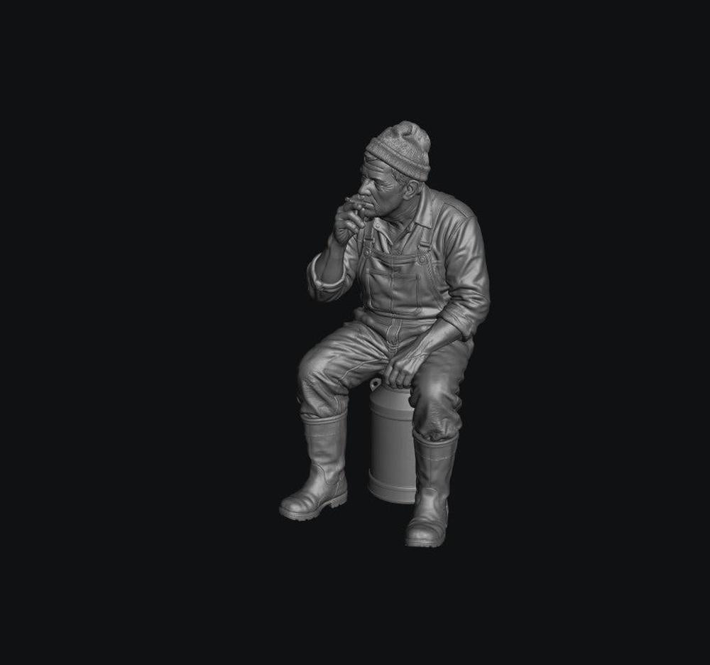 SW8333 Male Farmer Sitting on Milk Churns Smoking 1 1:35/1:32 Scale 'Hand Painted'