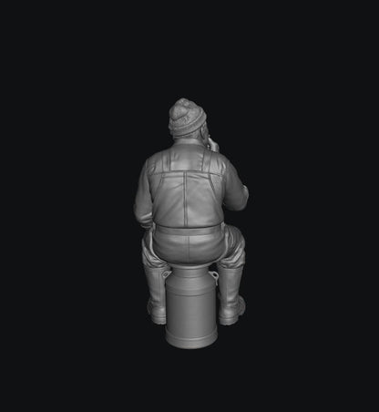 SW8333 Male Farmer Sitting on Milk Churns Smoking 1 1:35/1:32 Scale 'Hand Painted'
