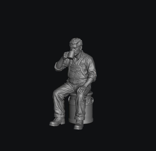 SW8333 Male Farmer Sitting on Milk Churns Drinking Tea 2 1:35/1:32 Scale 'Hand Painted'