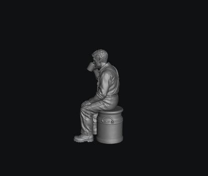 SW8333 Male Farmer Sitting on Milk Churns Drinking Tea 2 1:35/1:32 Scale 'Hand Painted'