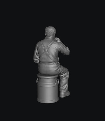 SW8333 Male Farmer Sitting on Milk Churns Drinking Tea 2 1:35/1:32 Scale 'Hand Painted'