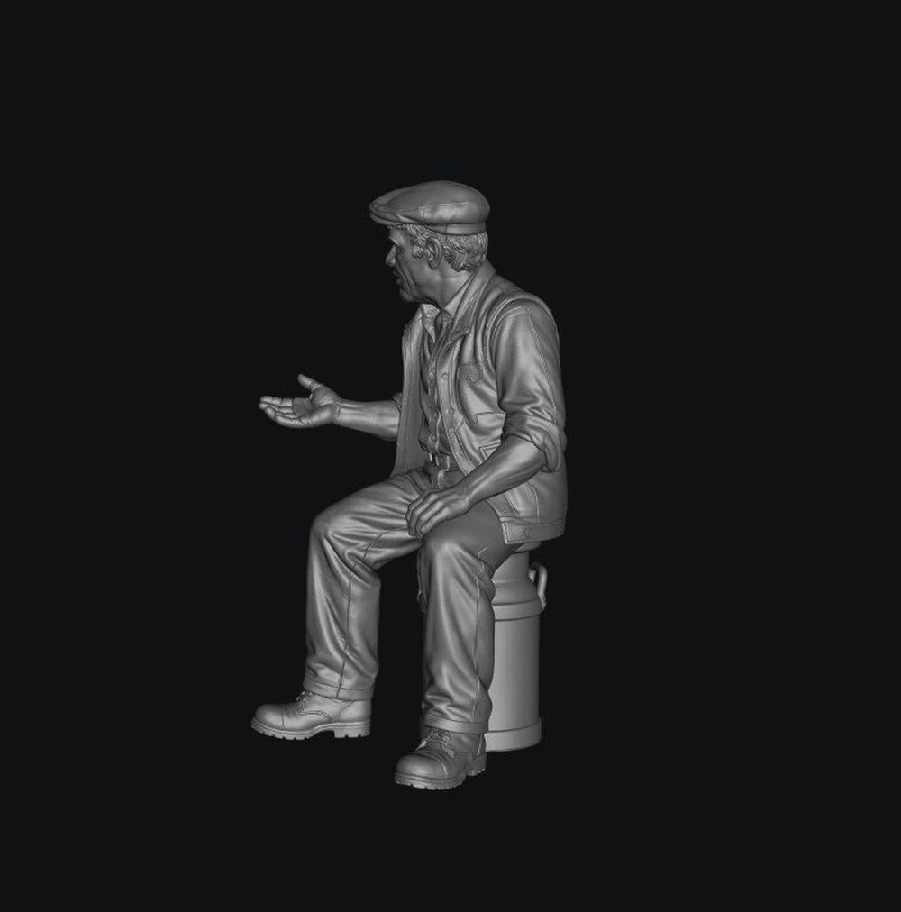 SW8333 Male Farmer Sitting on Milk Churns Chatting 4 1:35/1:32 Scale 'Hand Painted'