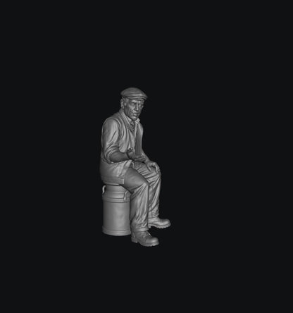 SW8333 Male Farmer Sitting on Milk Churns Chatting 4 1:35/1:32 Scale 'Hand Painted'