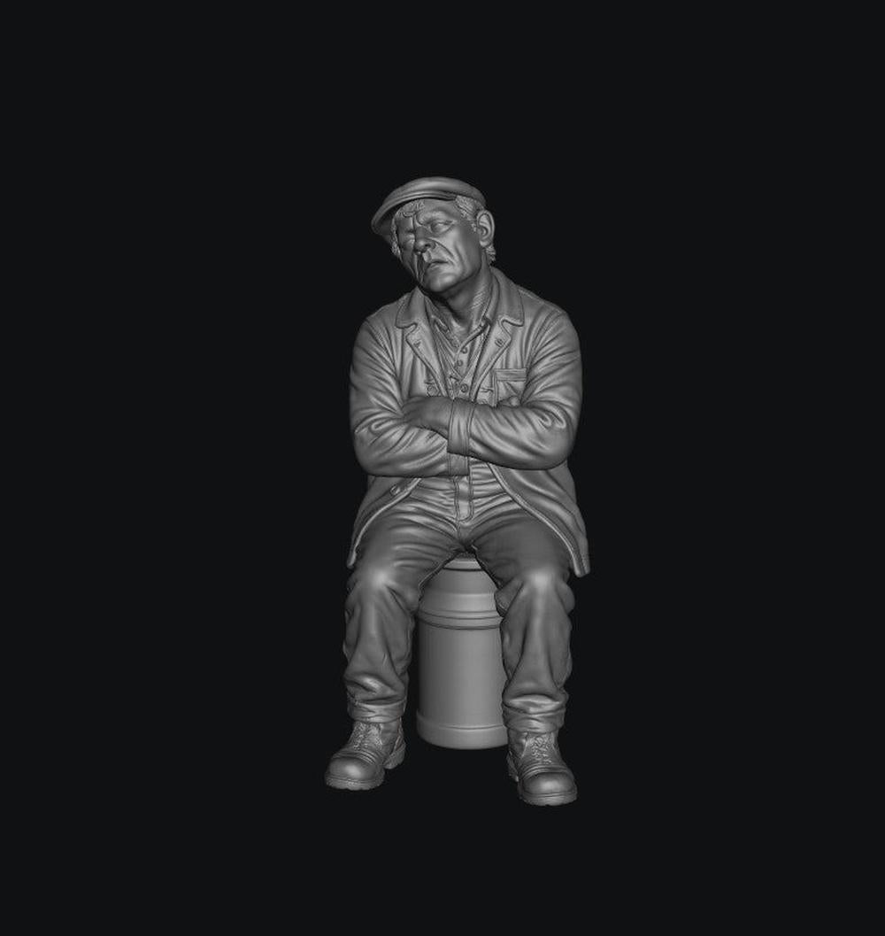 SW8333 Male Farmer Sitting on Milk Churns Sleeping 5 1:35/1:32 Scale 'Hand Painted'