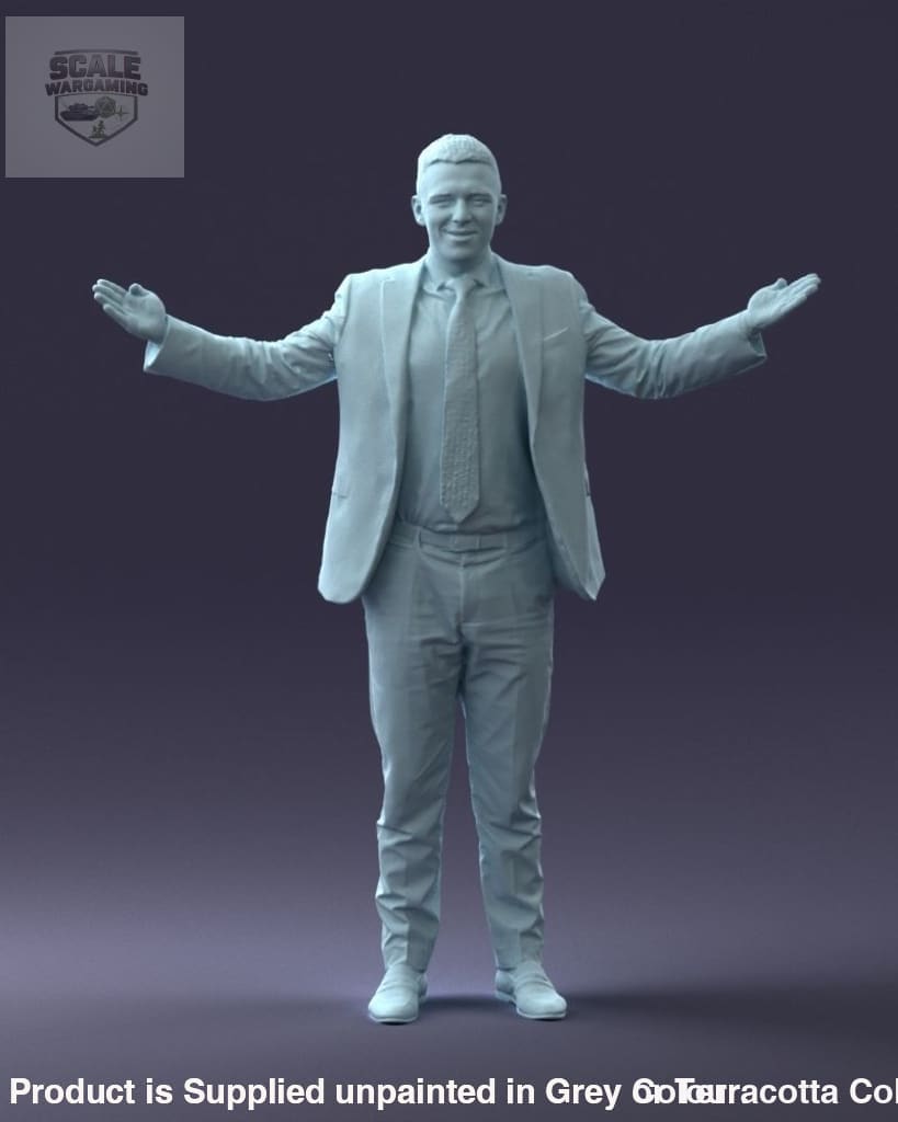 Young Male In Suite Hands Out Surrender/welcome Figure