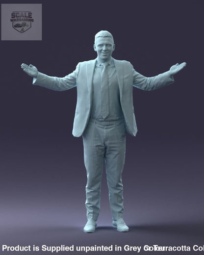 Young Male In Suite Hands Out Surrender/welcome Figure