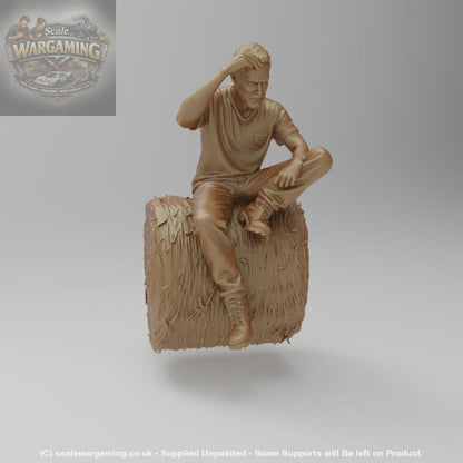 SW3083 Farmer resting on Straw bale - Figure