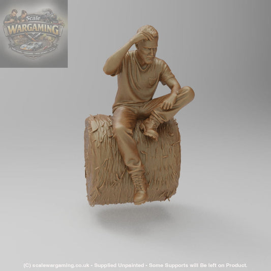 SW3083 Farmer resting on Straw bale - Figure